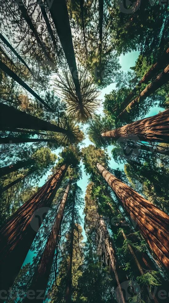 Tranquil groves of ancient sequoias towering towards the sky photo