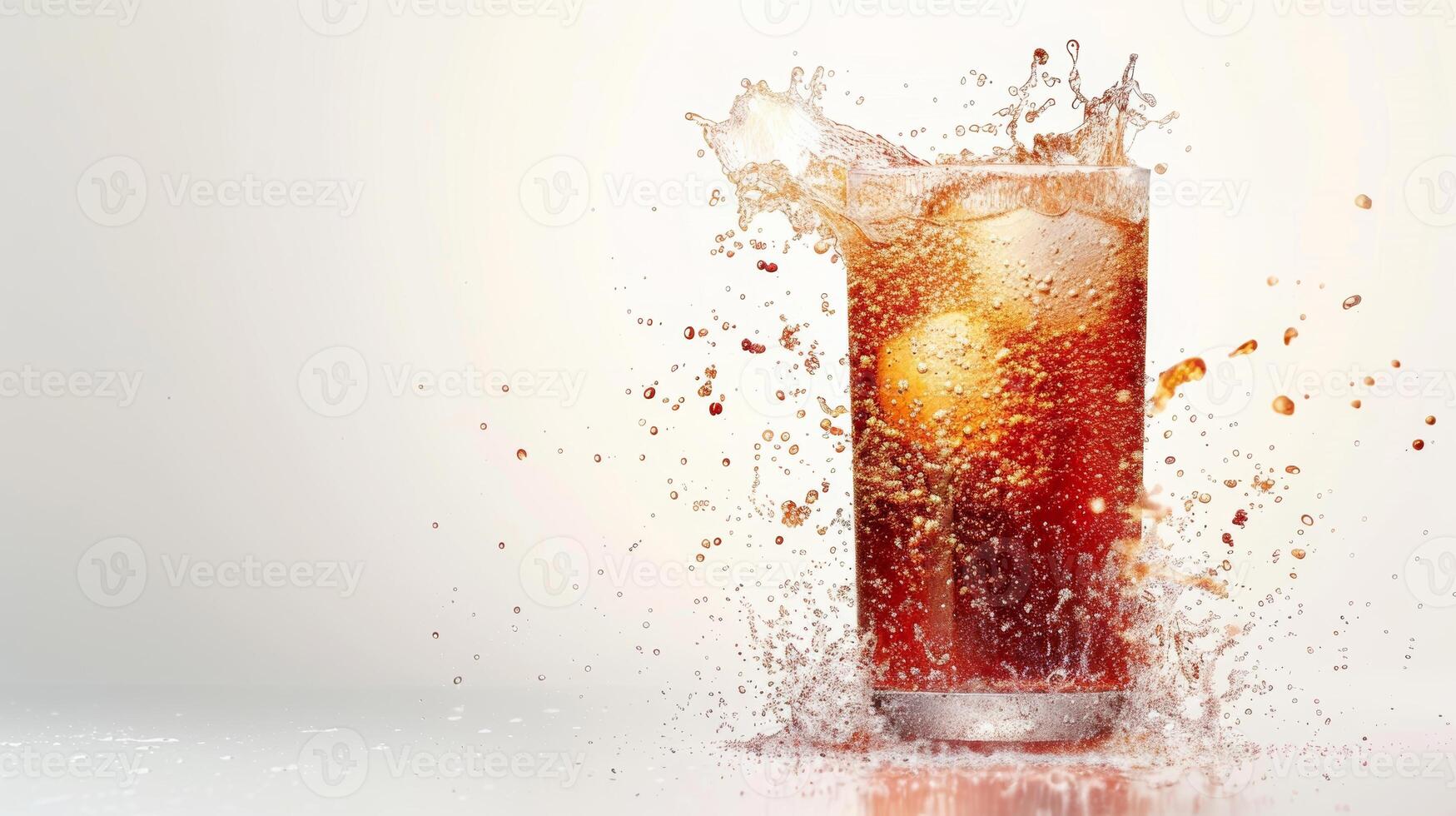 Glass of fizzy soda spinning with plenty of copy space photo