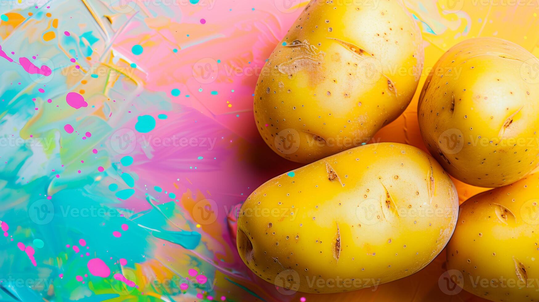 Spinning potatoes against an abstract background of vibrant hues photo