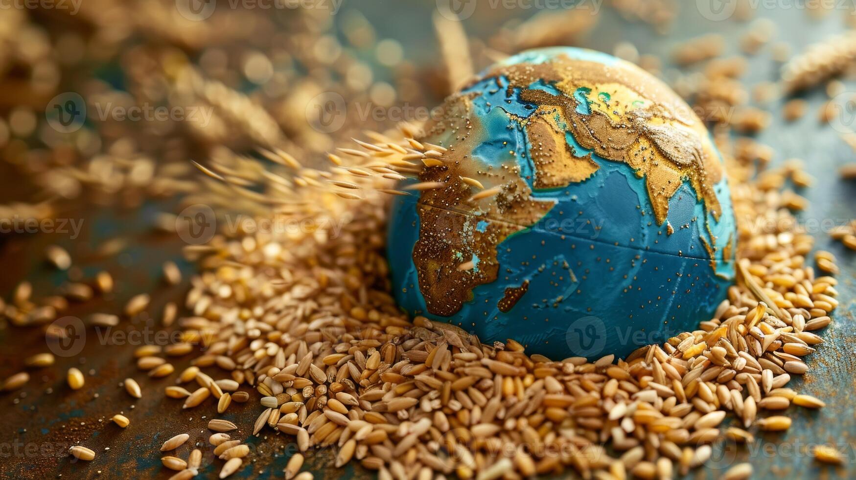 Conceptual representation of spinning grains forming a globe, symbolizing food security photo