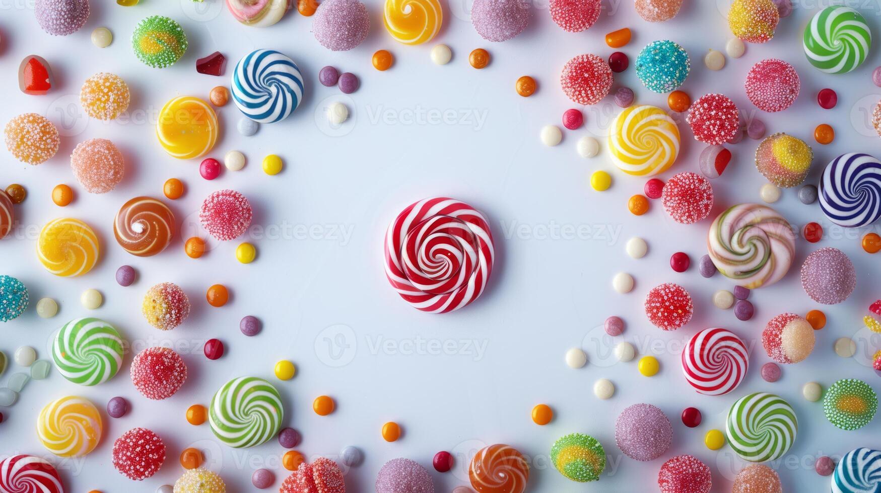 Circular layout of rotating candies forming a circular pattern photo