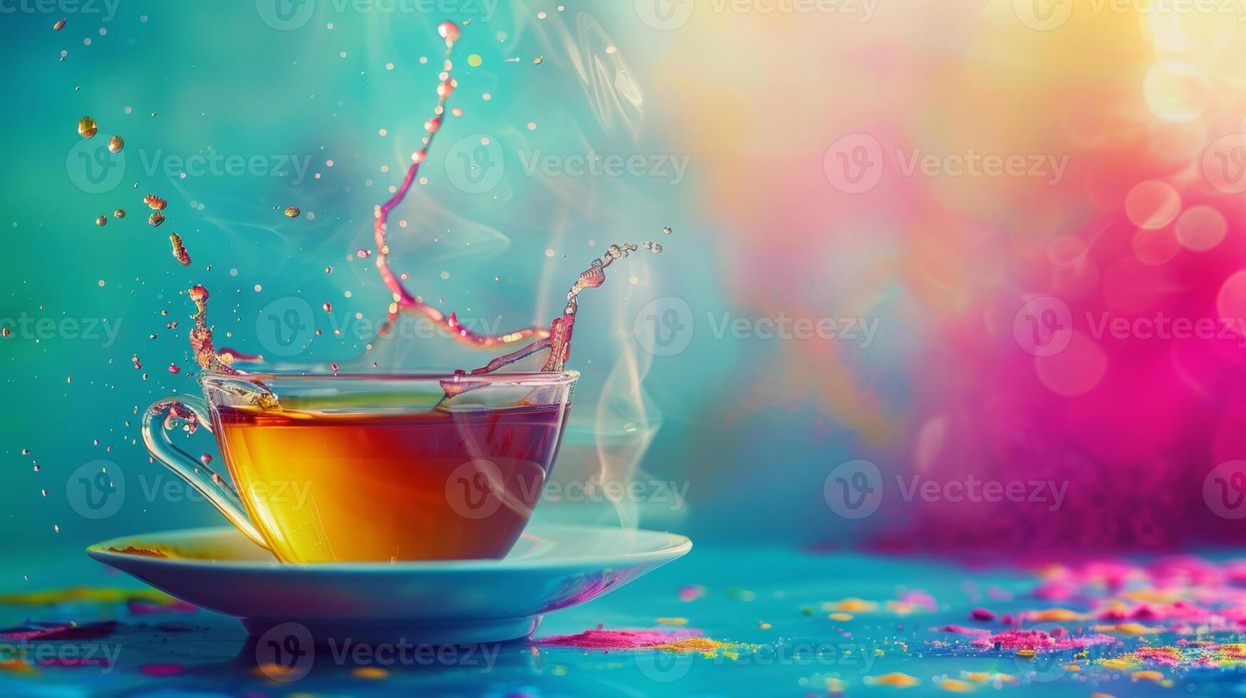 Vibrant backdrop with a spinning cup of tea in motion photo