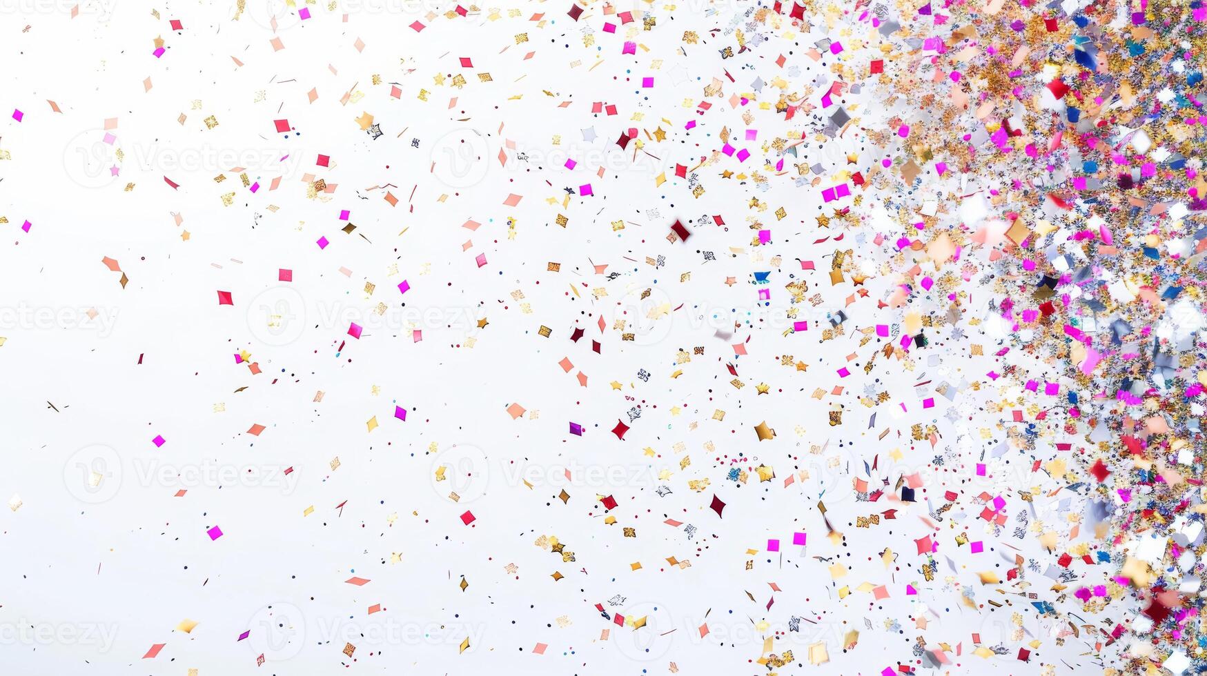 Sparkling confetti bursts creating a sense of excitement and celebration on a blank white backdrop photo
