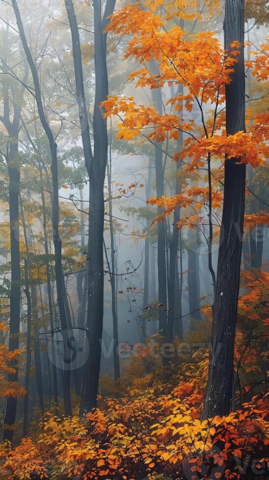 Dense maple woodlands echoing with the call of birds photo