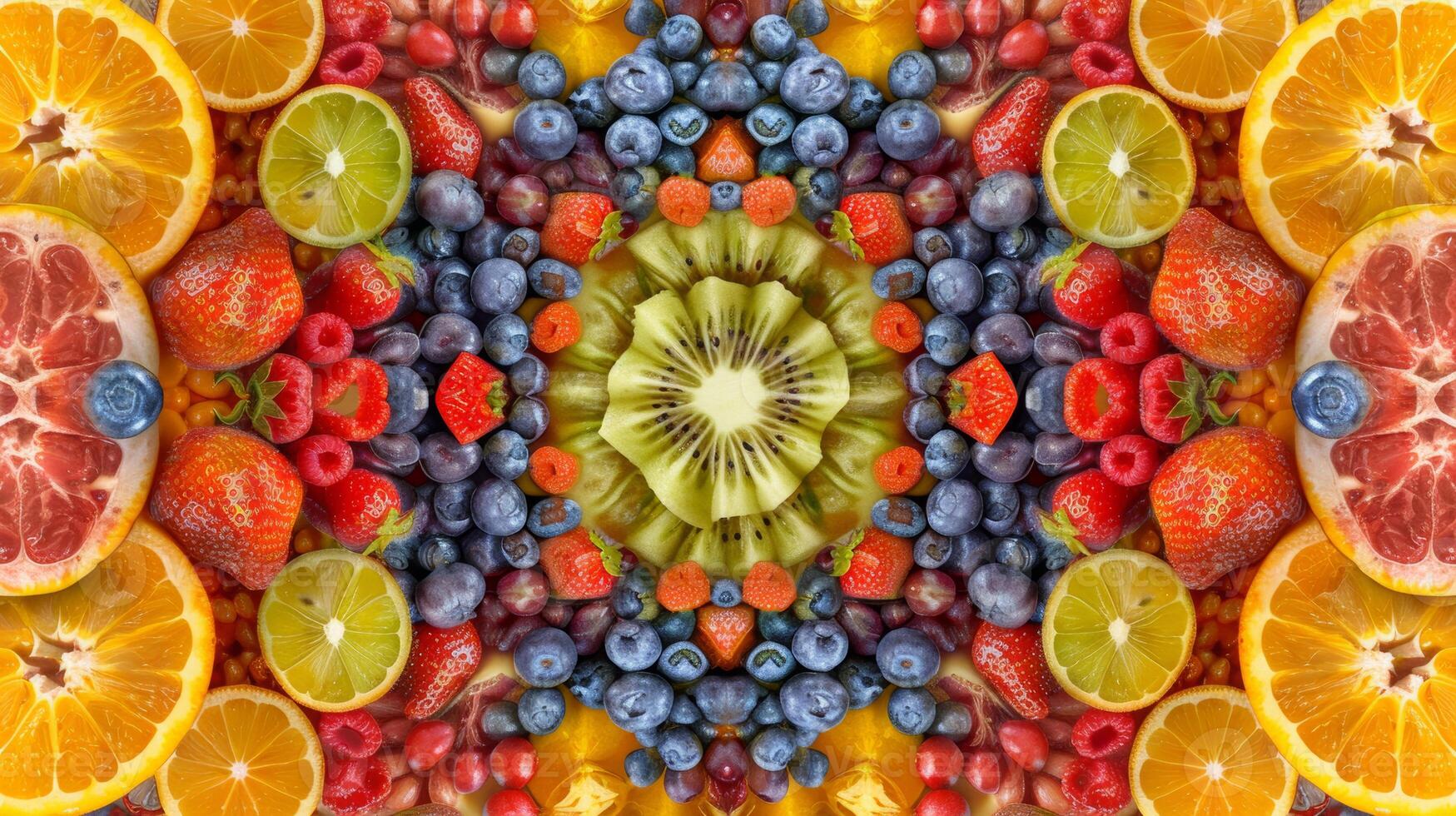 Organic layout of rotating fruits forming a natural pattern photo