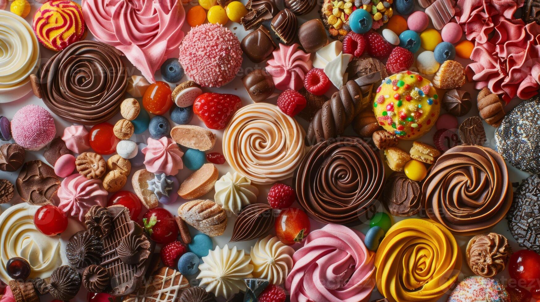 Spinning dessert toppings forming a mosaic, representing indulgence photo