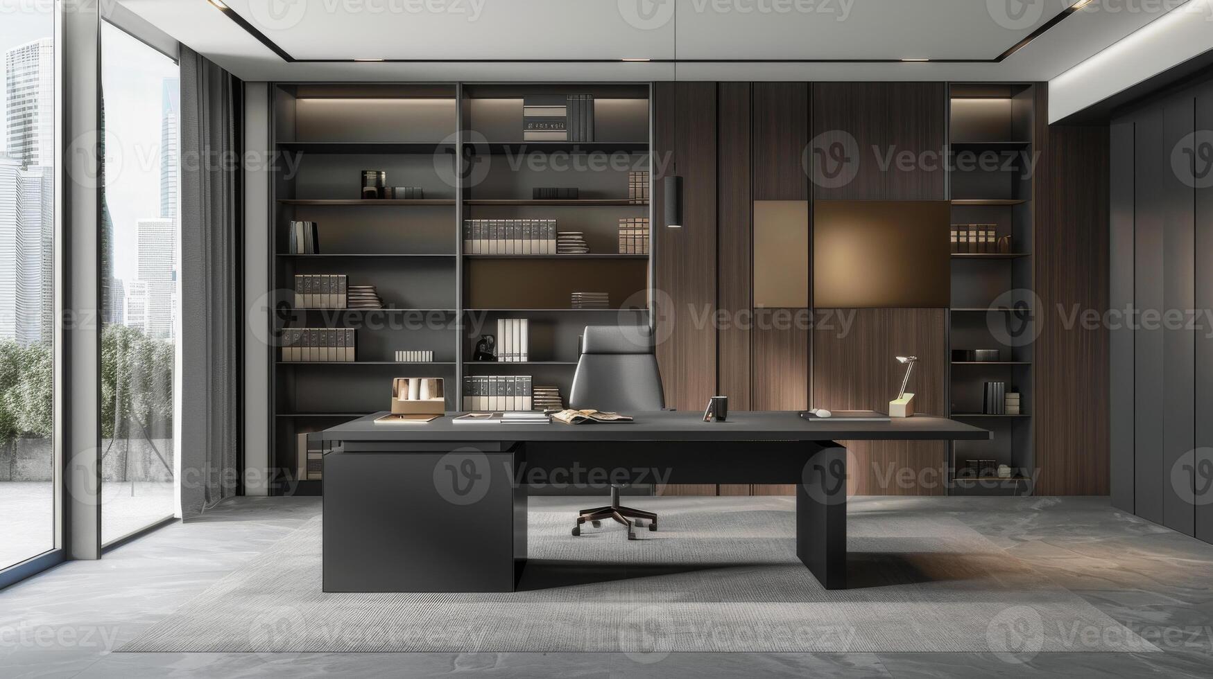 Minimalist office with efficient storage solutions photo