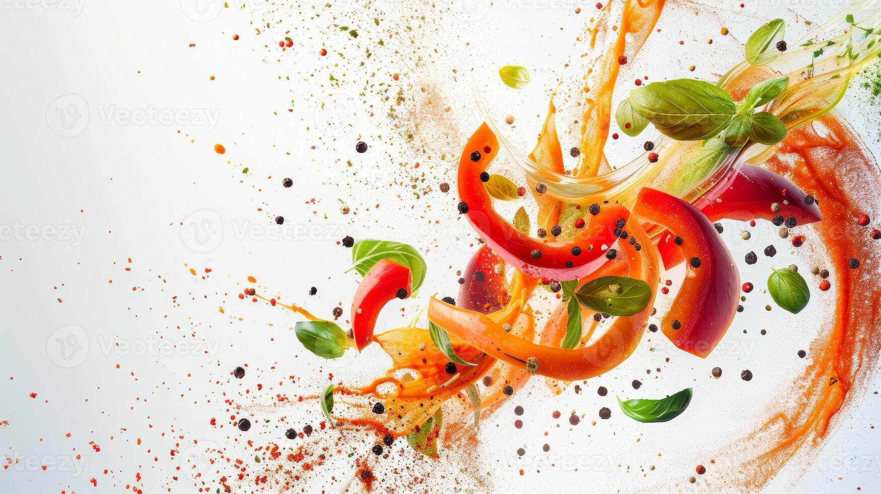 Conceptual depiction of spinning ingredients blending together, symbolizing harmony in cooking photo
