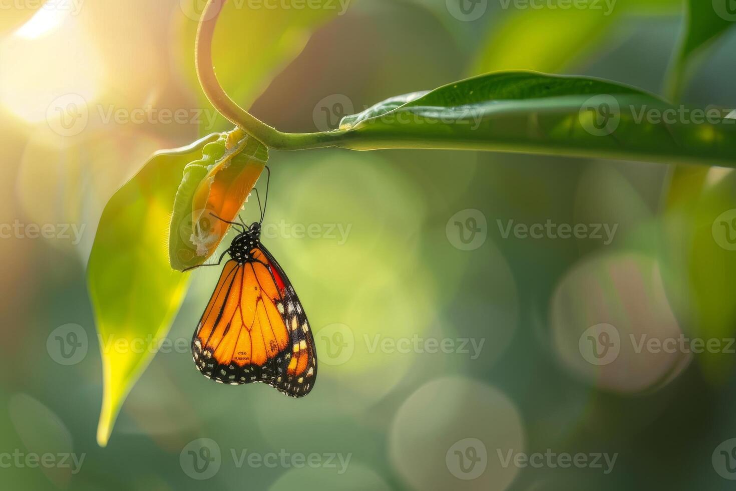 Close up of a butterfly emerging from its chrysalis, symbolizing transformation and renewal in nature photo