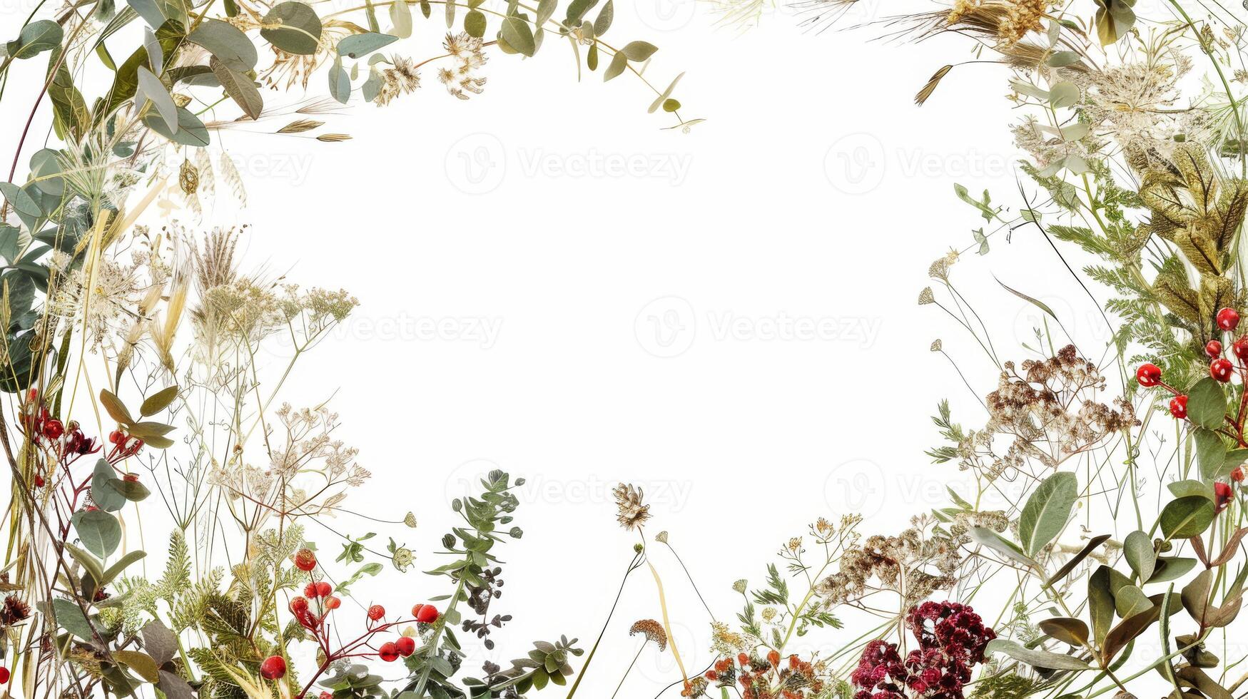Bohemian-inspired botanical wreath artwork capturing the beauty of the natural world on white photo