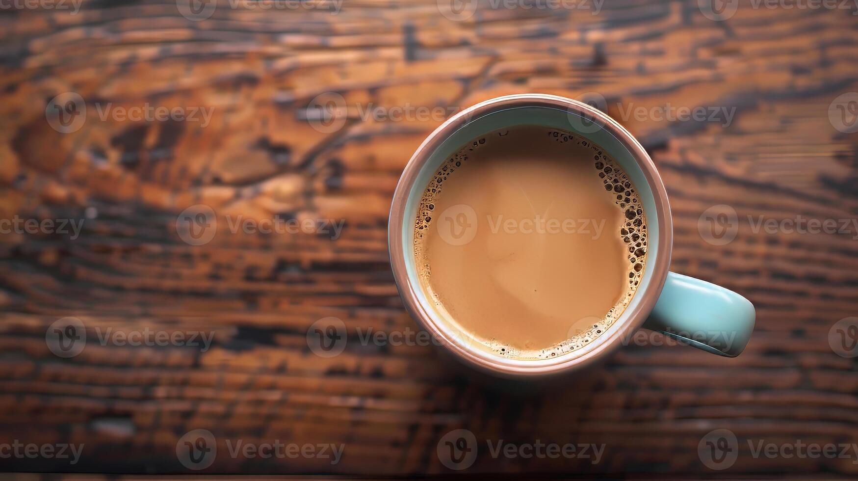 Bird's eye view of a mug filled with hot coffee photo