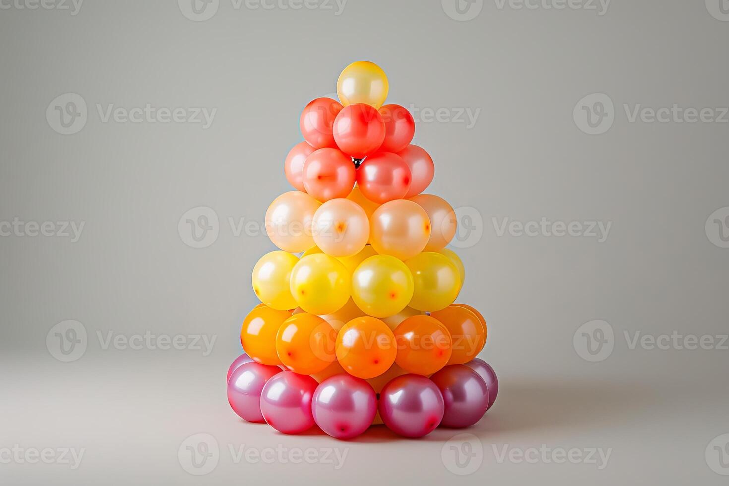 Cluster of balloons arranged in the shape of a birthday cake, ideal for birthday celebrations photo