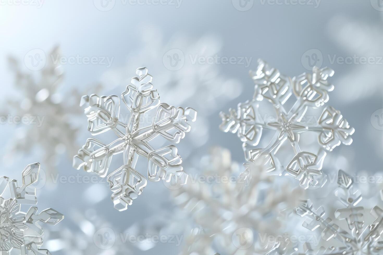 Frosty snowflakes with intricate patterns on a transparent white surface, adding winter wonder photo