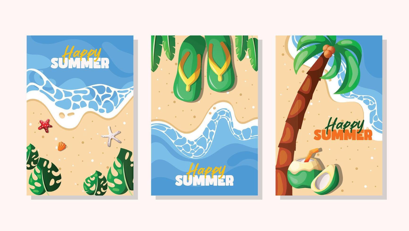 collection of beach summer card design vector