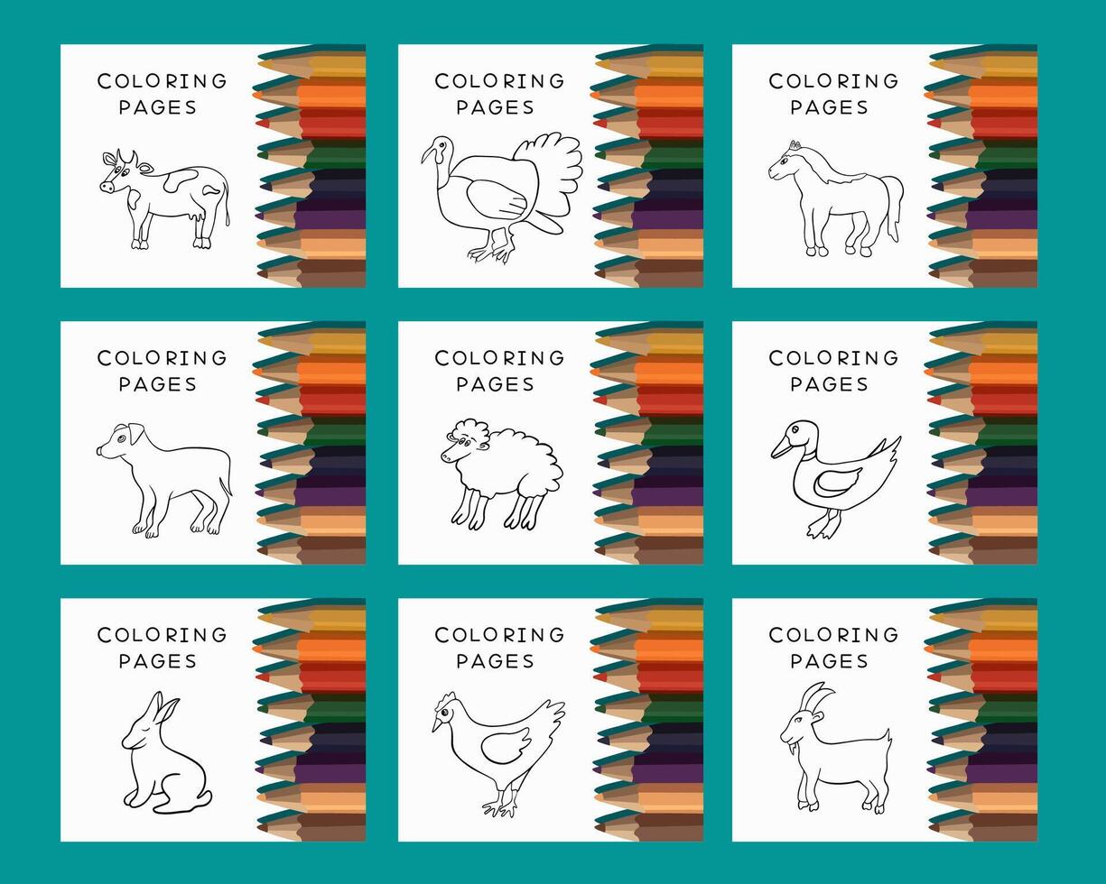Illustration of a set of coloring pages with animals. Easy coloring pages for children. vector