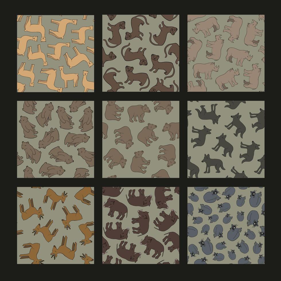 Illustration of a set of patterns with animals. vector