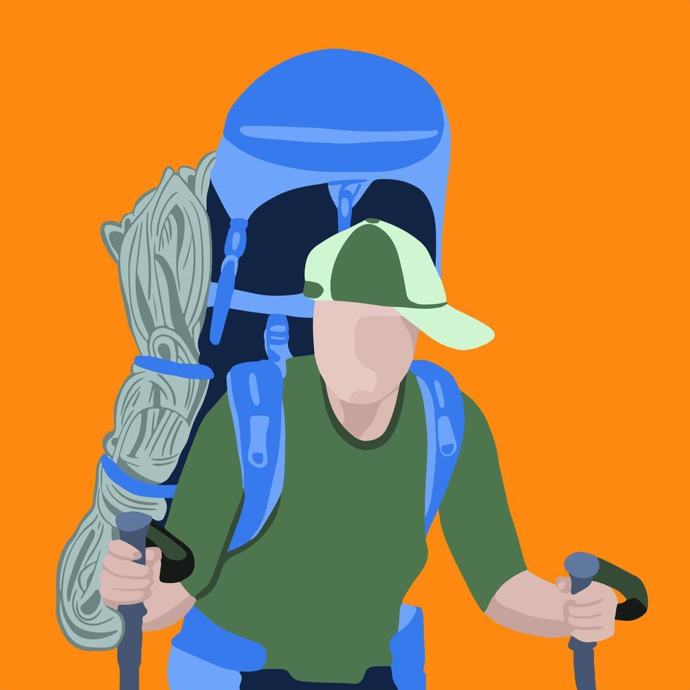 Illustration of a tourist with a backpack on a hike. vector