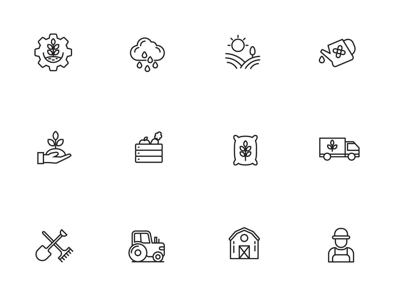 Set of agriculture industry icons in linear style on a white background vector