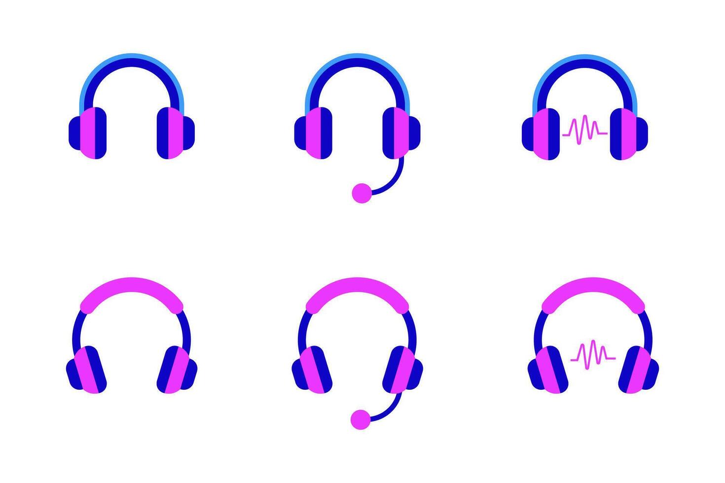 Set of headphone icons with colorful designs on a white background vector