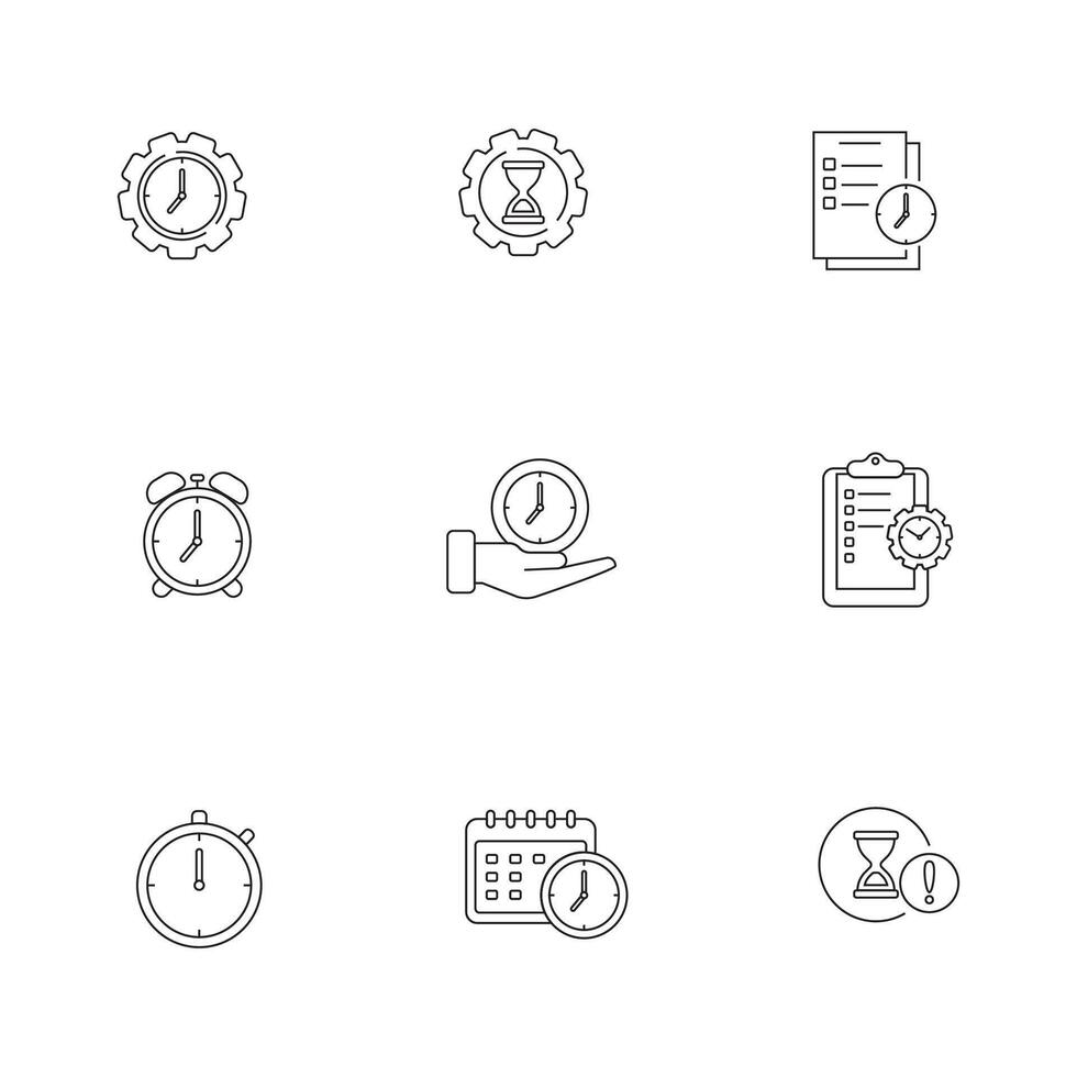 Set of time management icons with outline style on white background vector