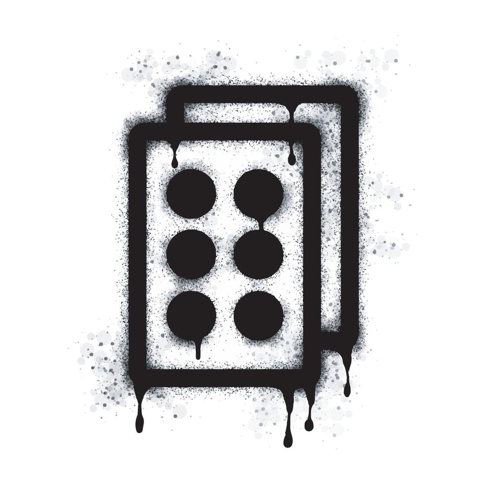 Spray painted domino 6 graffiti sign in black on white. Crown drop symbol. isolated on white background. vector