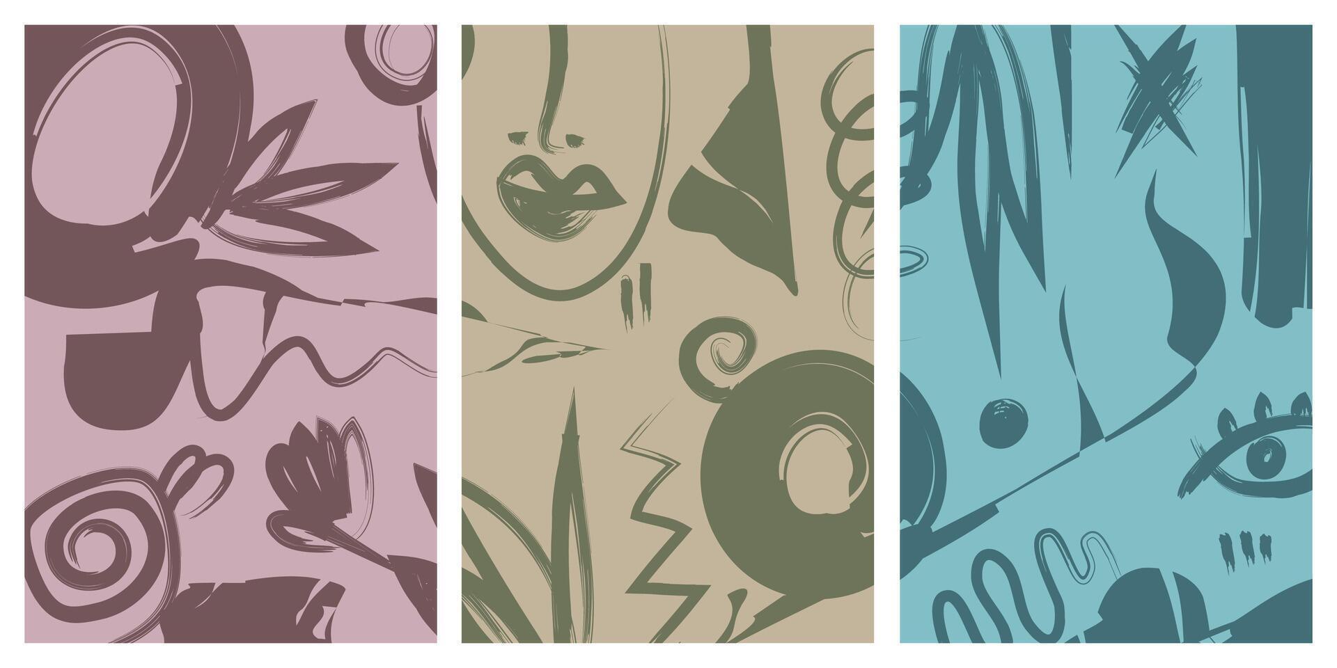 Set of stylish templates with organic abstract shapes and lines in nude colors. Pastel background in minimalist style. Contemporary art vector
