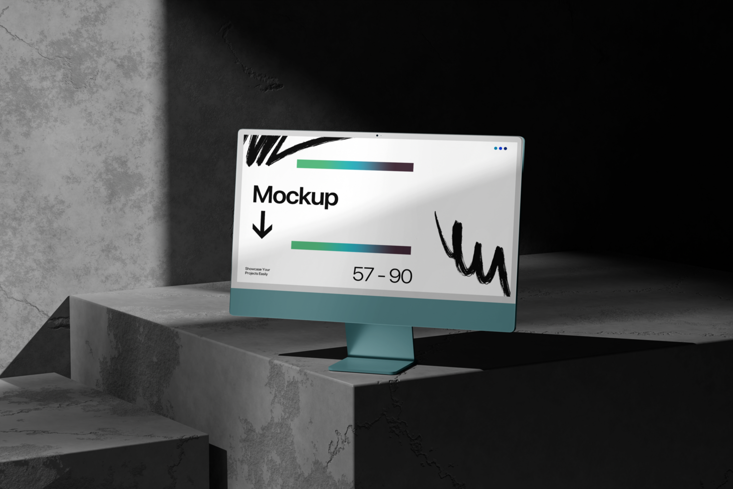 Desktop Monitor Mockup on the Plaster with Shadow Background psd