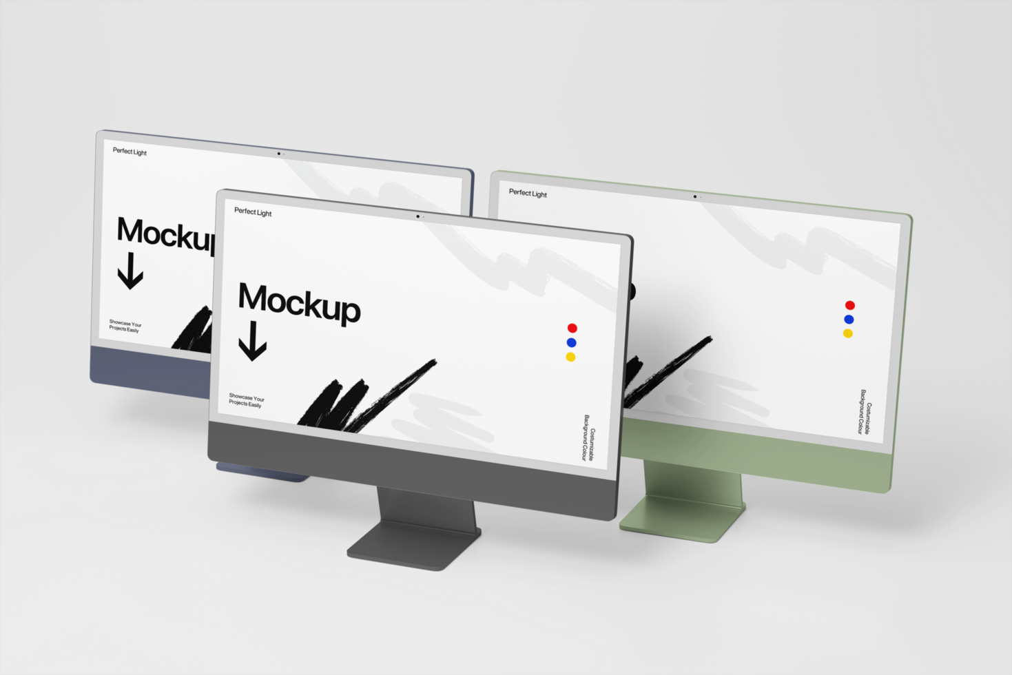 triple computer device mockup on modern minimal background psd