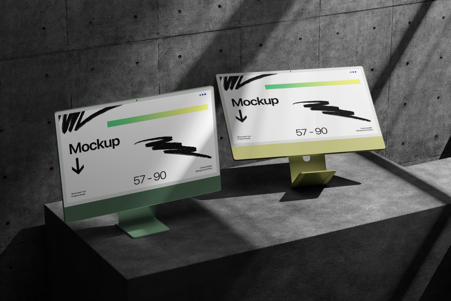 3D Modern Desktop Monitor Mockup Template with Shadow psd