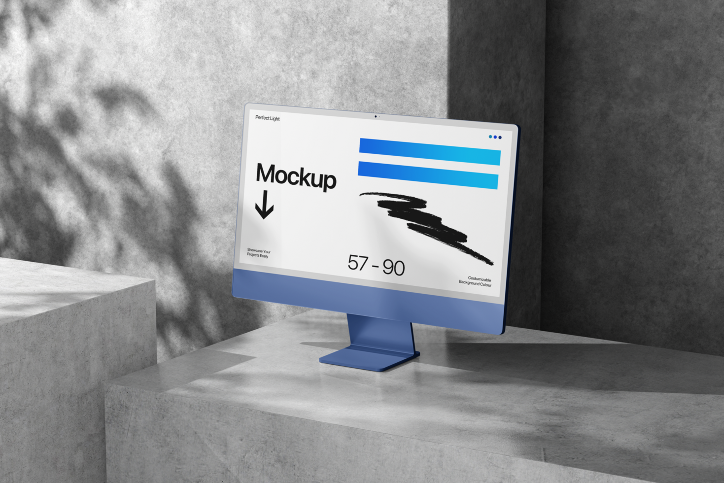 Modern Concrete Background Computer Monitor Mockup Template psd