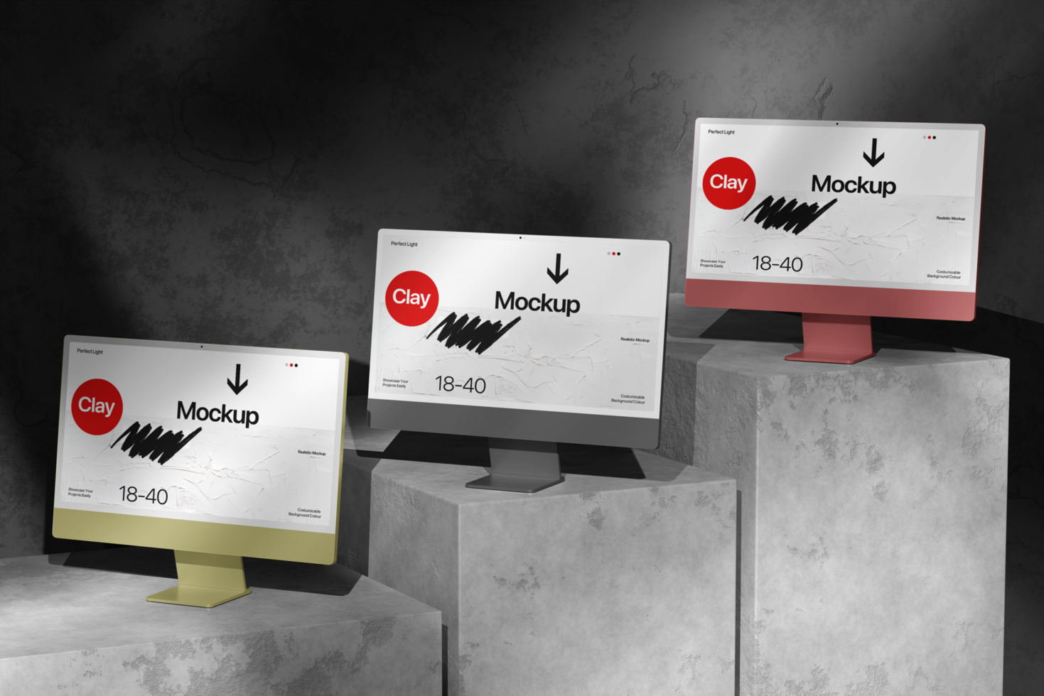 3d render desktop computer mockup on the plaster for realistic presentation psd