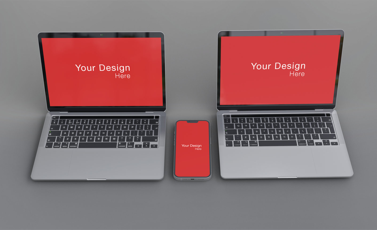 Realistic laptop and phone with front and side view mockup design psd