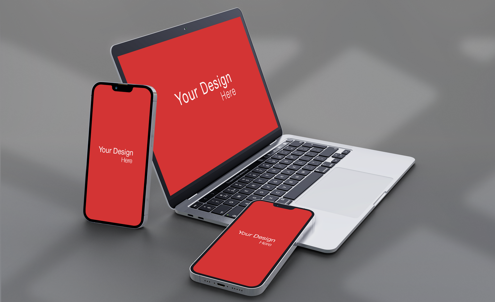 Realistic laptop and phone with front and side view mockup design psd