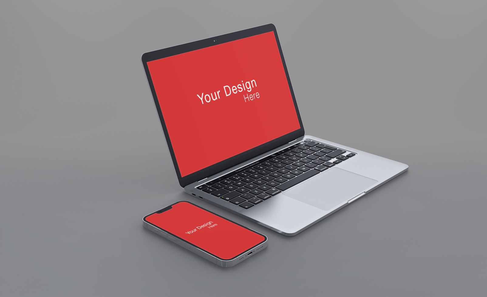 Realistic laptop and phone with front and side view mockup design psd