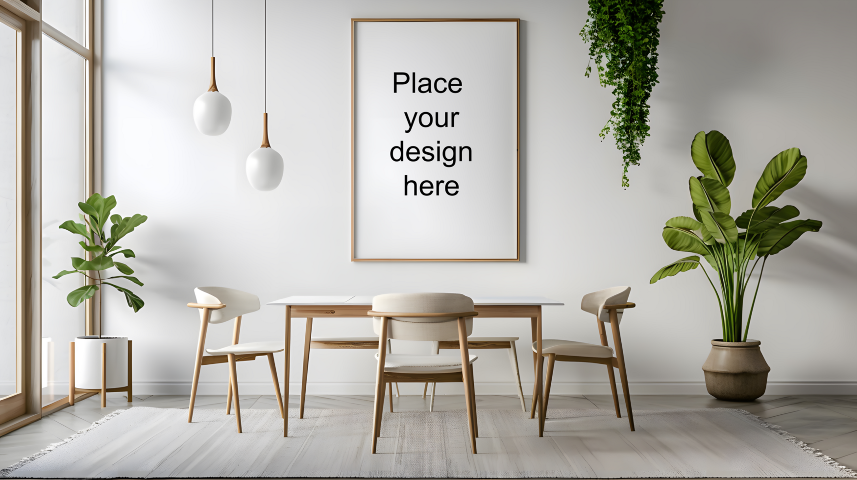 Modern living room with empty frame. Generative by AI psd