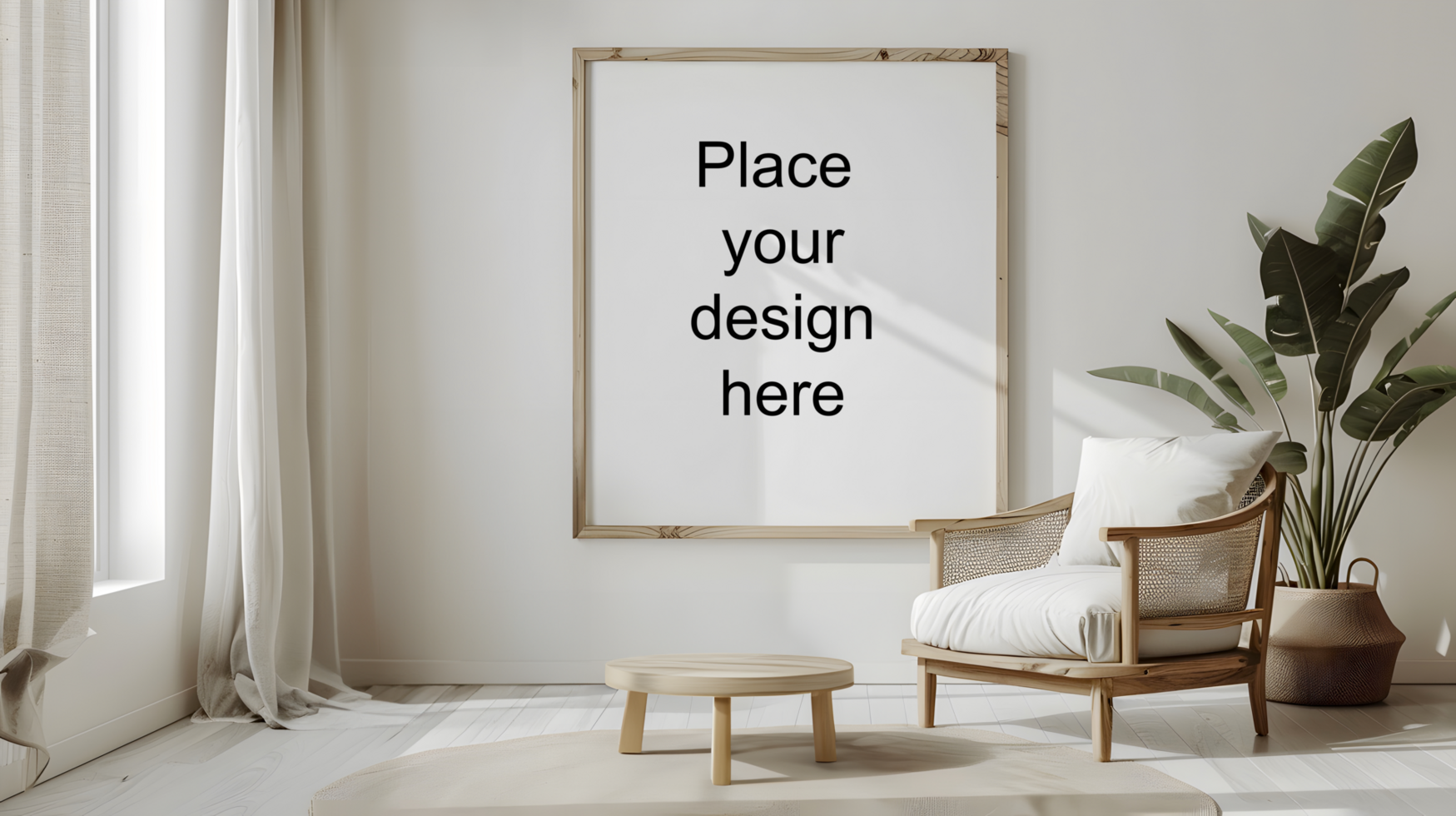 Modern living room with blank frame. Generative by AI psd