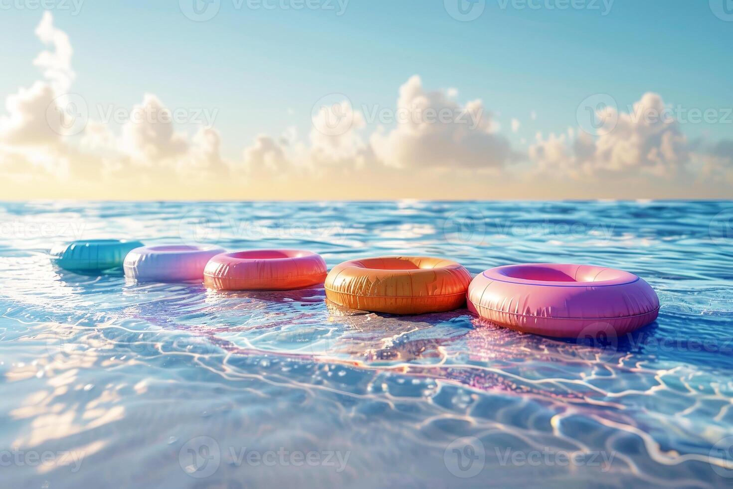 Swimming Pool Ring Float in on beach. summer vacation concept. photo
