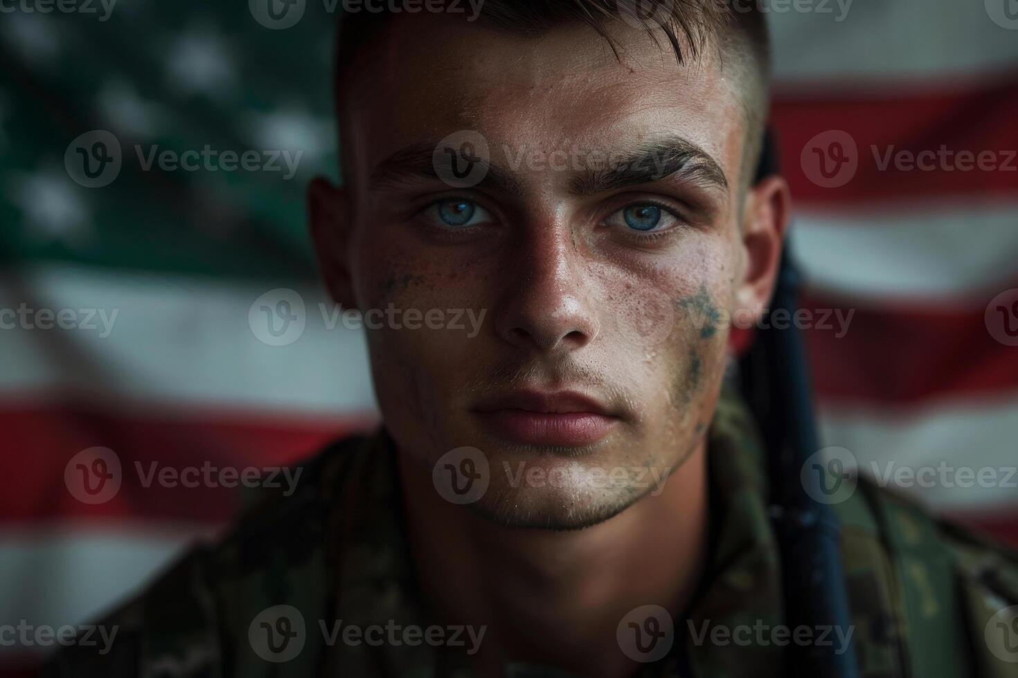 US army soldier against the American flag, memorial day, fourth of july, photo