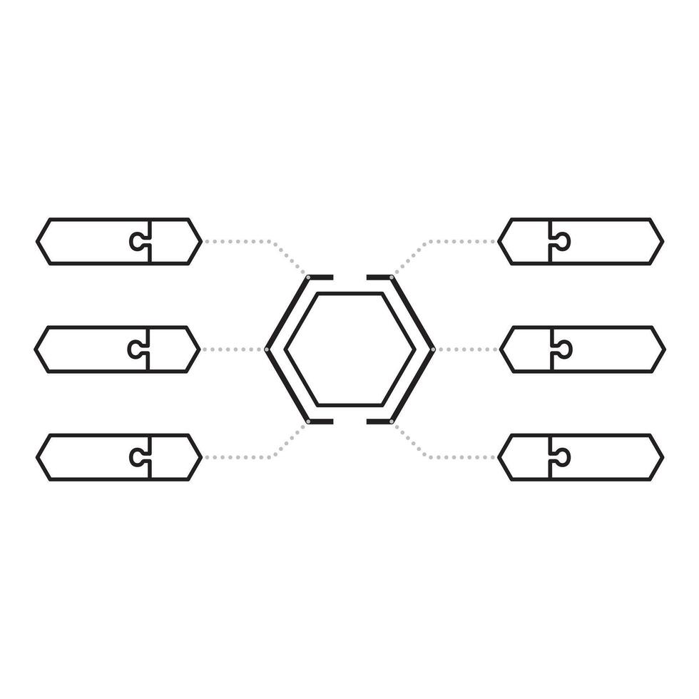 hexagon infographic jigsaw Flat Line illustration. vector