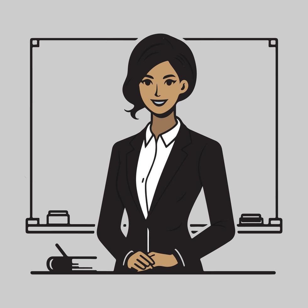 Young Business Woman icon illustration concept. Continuous line art drawing of business man and business woman discussion. Business people line art style drawing illustration. Office Women Art Image. vector