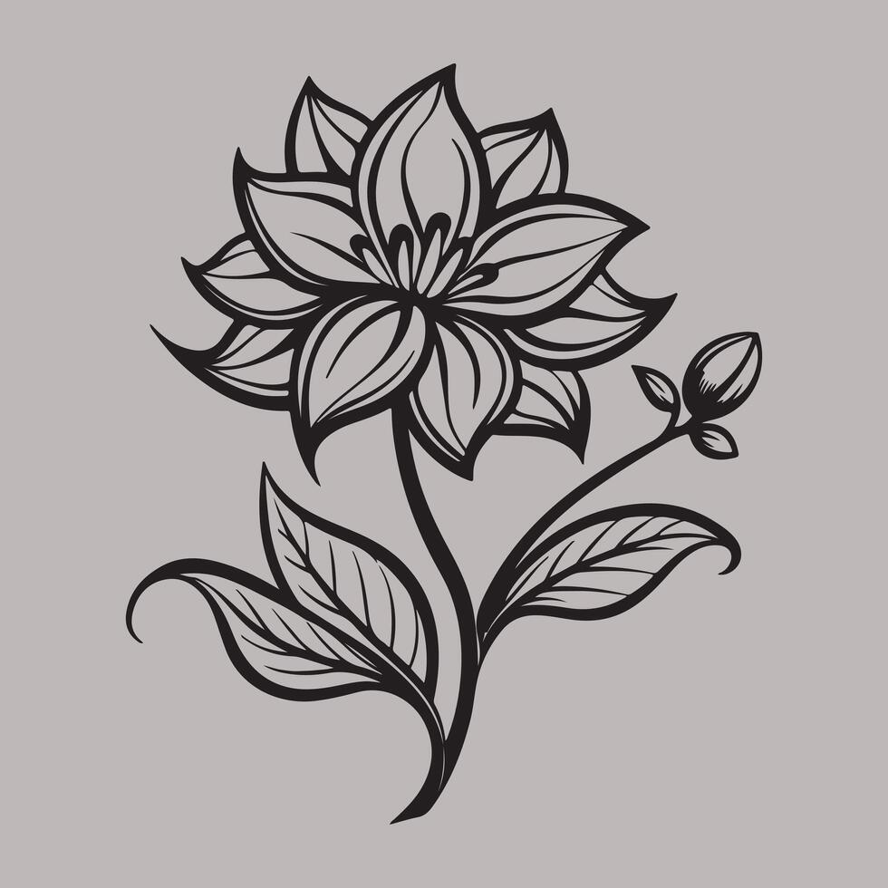 Flower Silhouette. Flower Line Art Design. Flowers icon set. Flowers isolated on transparent background. Flowers in modern simple. Cute round flower plant nature collection. illustrator. vector