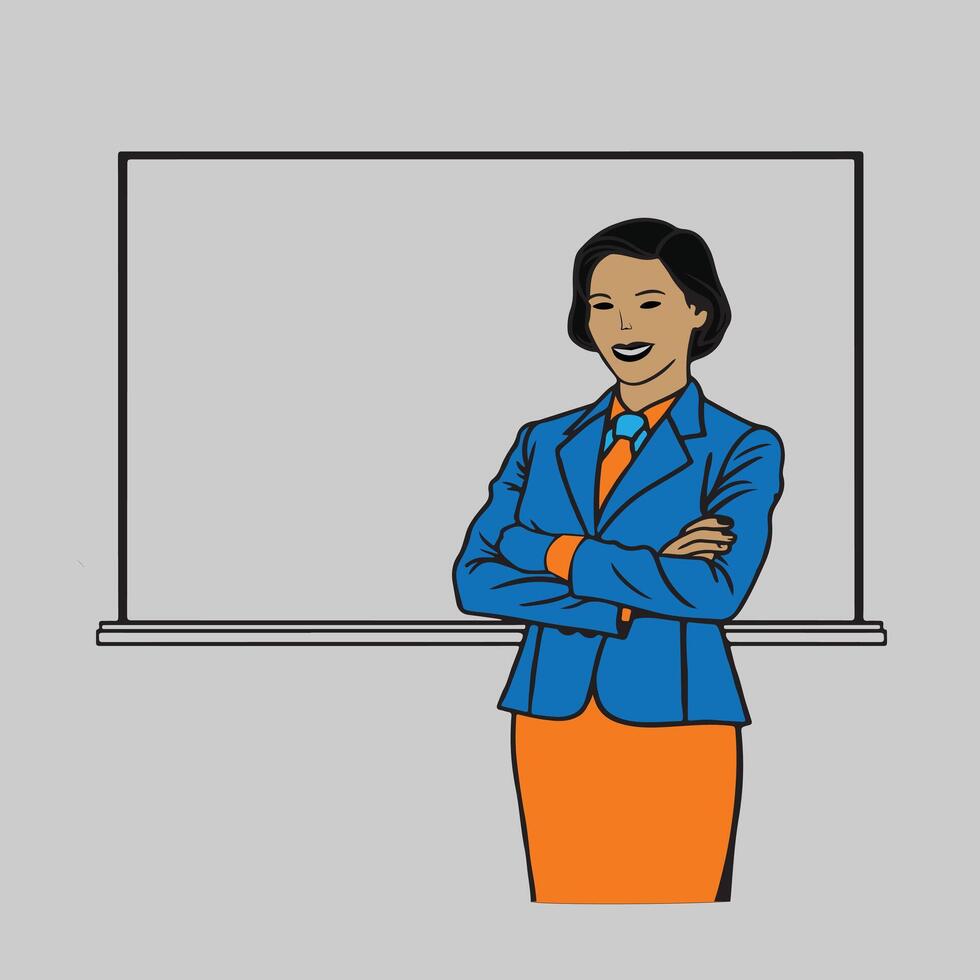 Young Business Woman icon illustration concept. Continuous line art drawing of business man and business woman discussion. Business people line art style drawing illustration. Office Women Art Image. vector