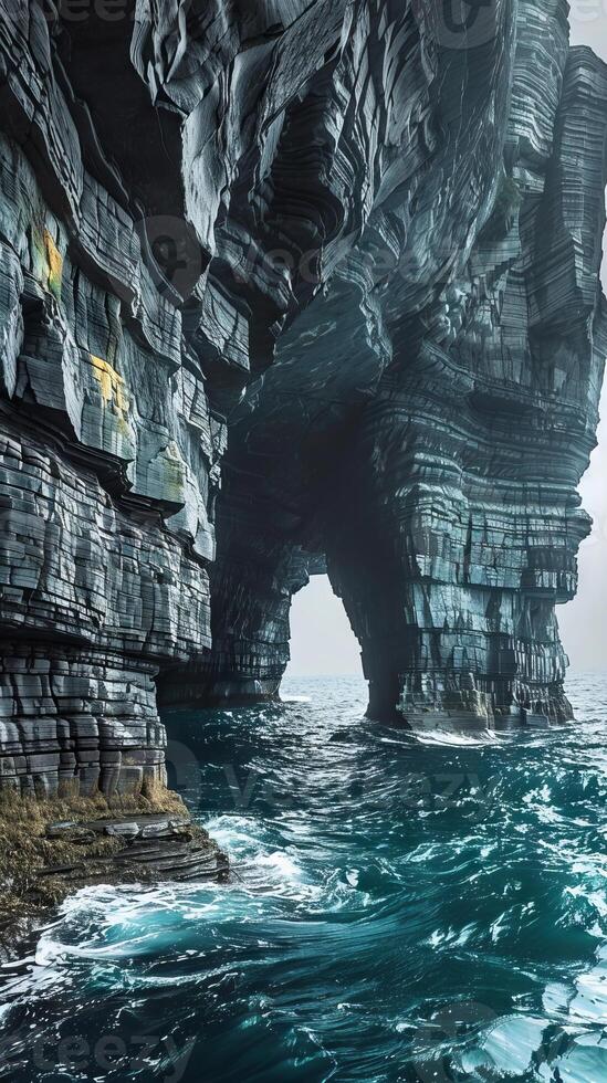 Dramatic sea caves carved by centuries of erosion photo