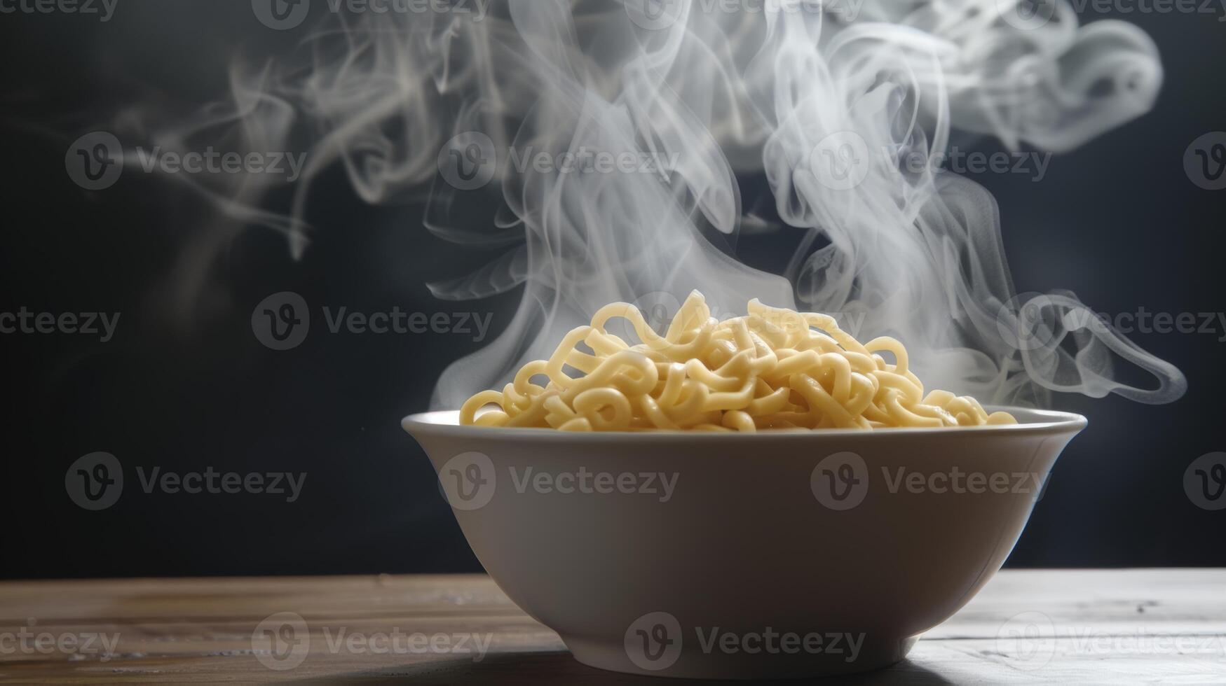 Bowl of steaming ramen noodles rotating with room for text photo