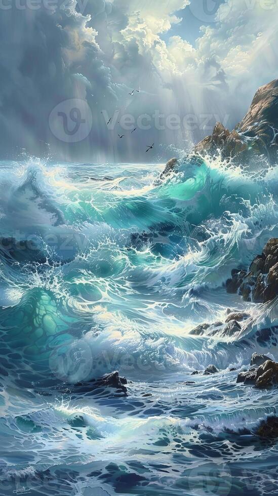 Dramatic coastal vistas with crashing waves photo