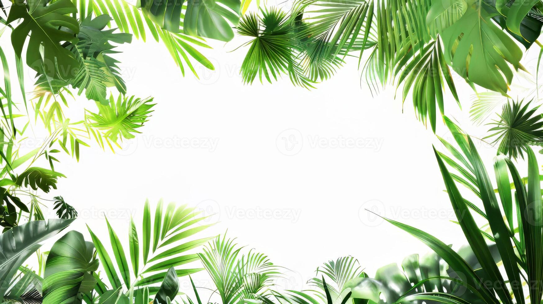 A lush green jungle with a white background. The image is full of life and energy, with the green leaves and plants creating a sense of growth and vitality photo