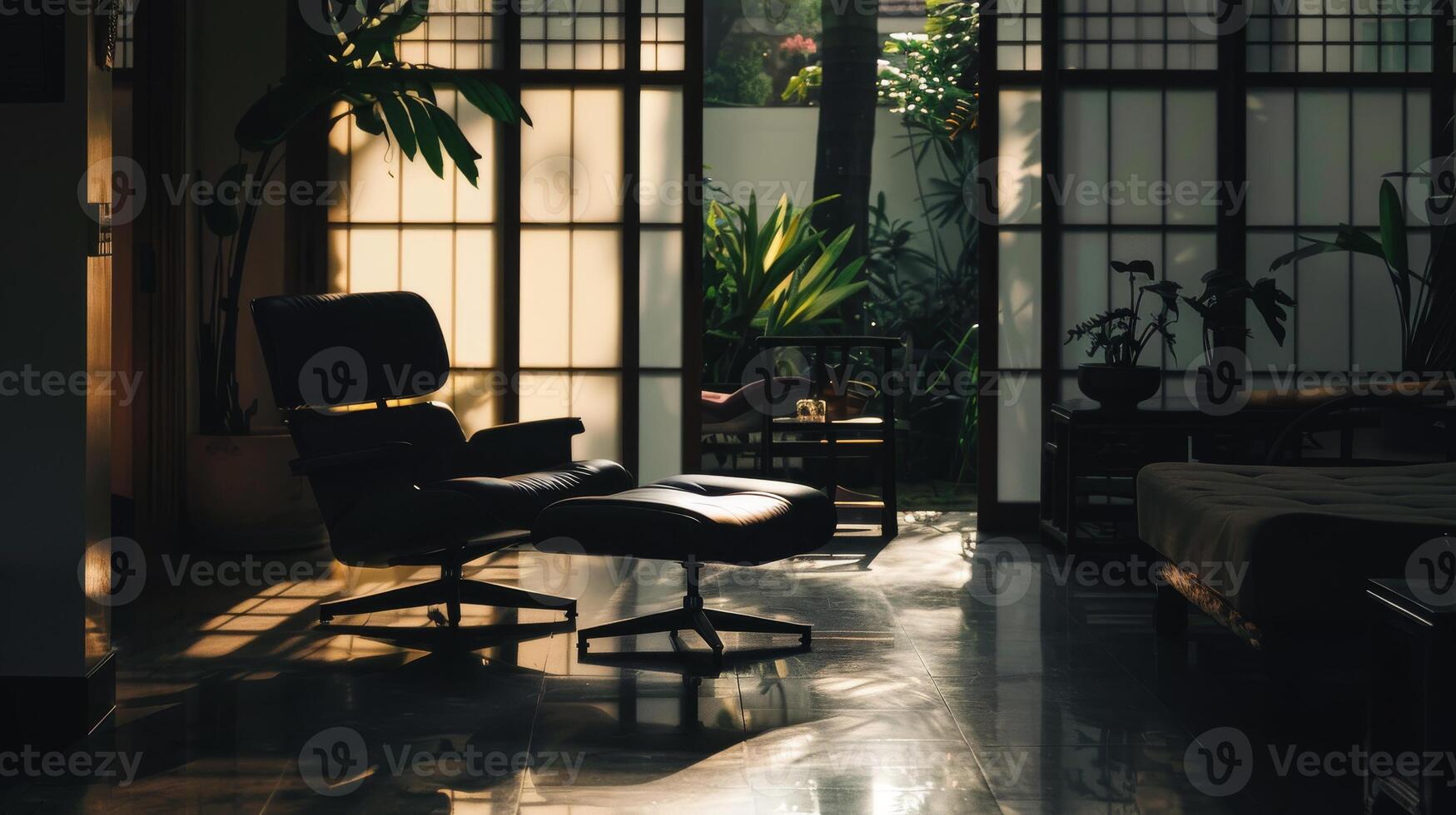 Silhouette of carefully arranged furnishings creating a sense of tranquility photo