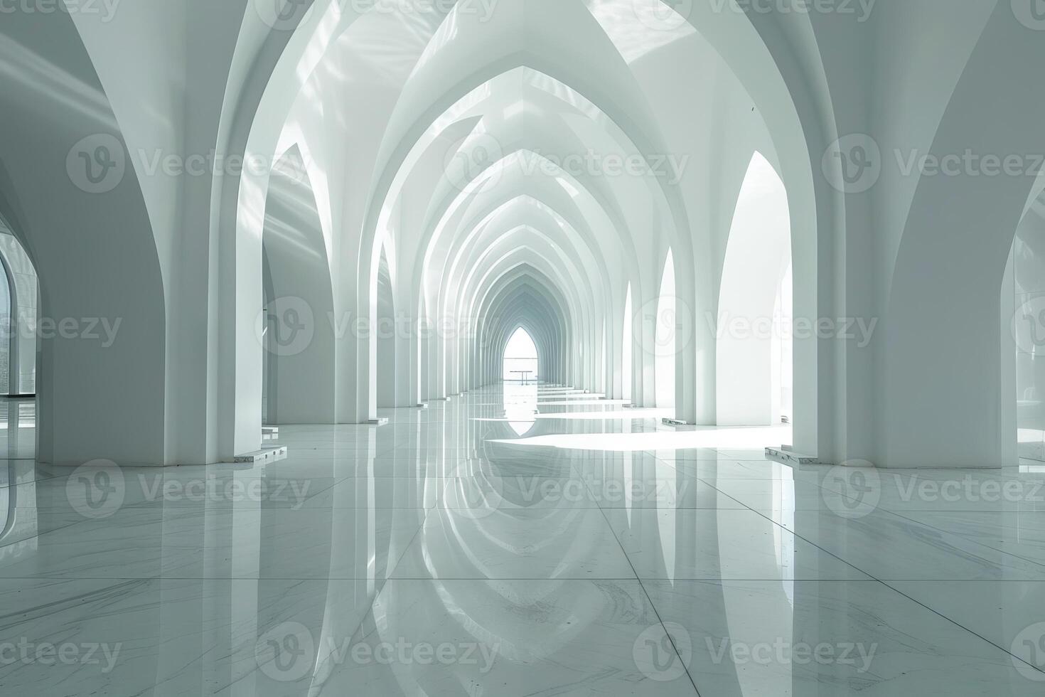 Symmetrical geometry providing visual harmony against the transparency of white photo
