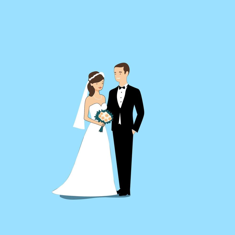 a cartoon illustration of a bride and groom wedding flat design vector