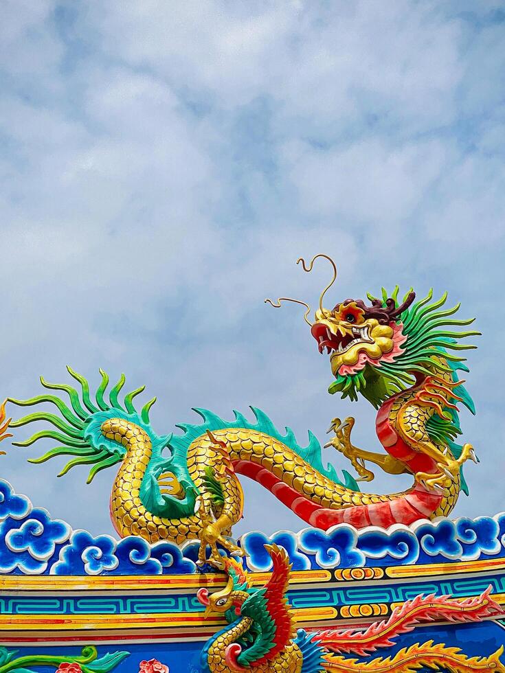 Dragon statue, dragon symbol, dragon Chinese, is a beautiful Thai and Chinese architecture of shrine, temple. A symbol of good luck and prosperity during the Chinese New Year celebrations. photo